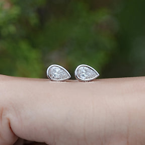 Pear Shaped Lab Diamond Bezel Set Stud Earrings