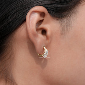 Side View of Pear Cut Diamond Solitaire Hoop Earrings In Women Ear's