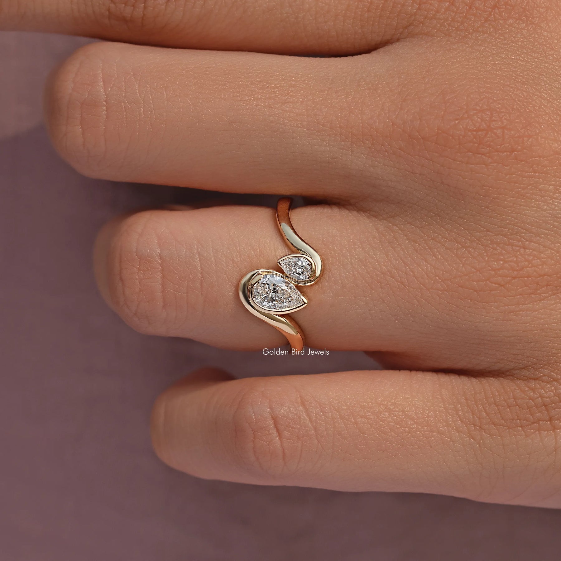 2 Stone Pear Cut Lab Diamond Toi Et Moi Ring