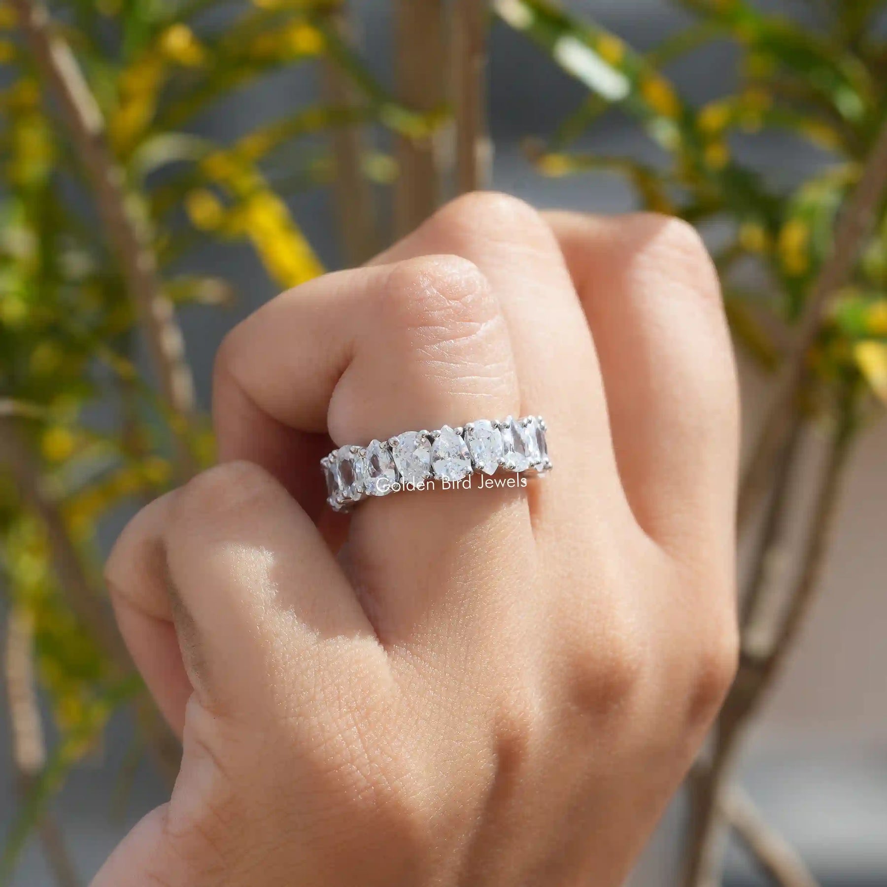 [In finger pear cut wedding eternity band set in prong setting]-[Golden Bird Jewels]