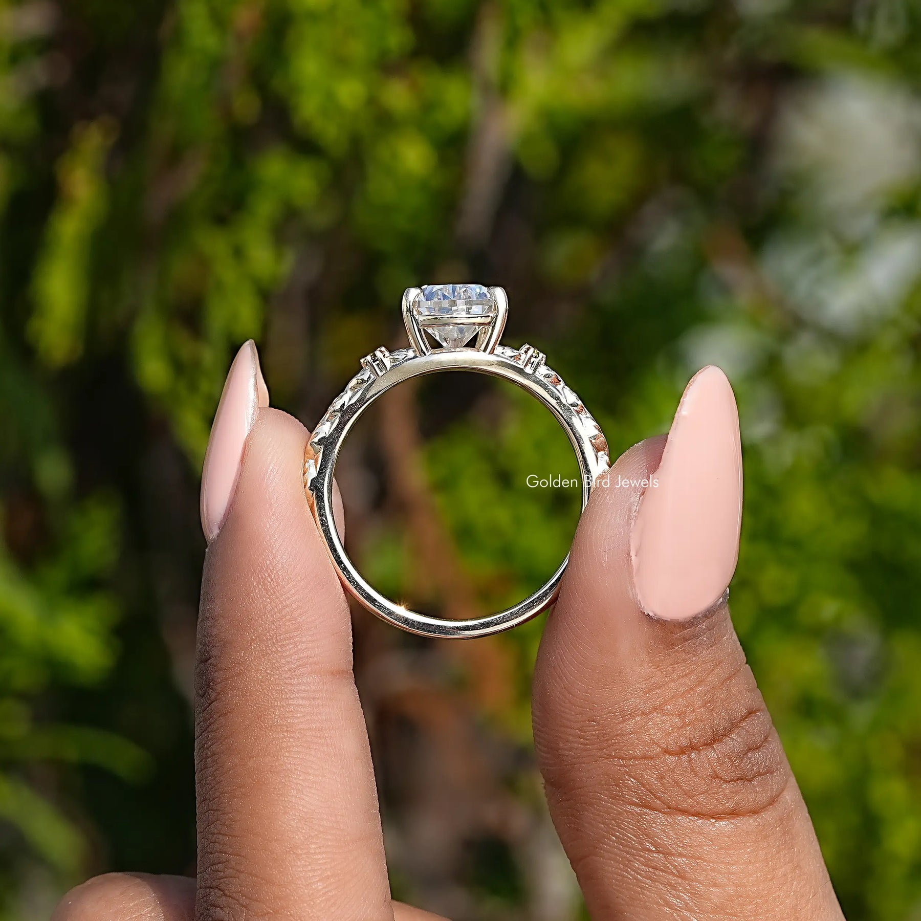 Pear Cut Moissanite Accent Engagement Ring