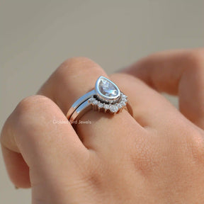 [Moissanite Bridal Ring Set Made In 18k White Gold]-[Golden Bird Jewels]