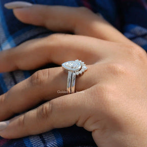 View of Pear Cut Moissanite Bridal Ring In Finger