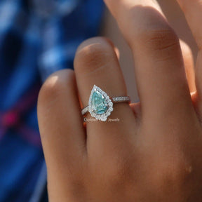 [Moissanite Engagement Ring Made Of Pear Cut Stone]-[Golden Bird Jewels]