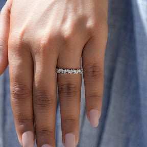 [14K White Gold Pear Shaped Moissanite Eternity Band]-[Golden Bird Jewels]