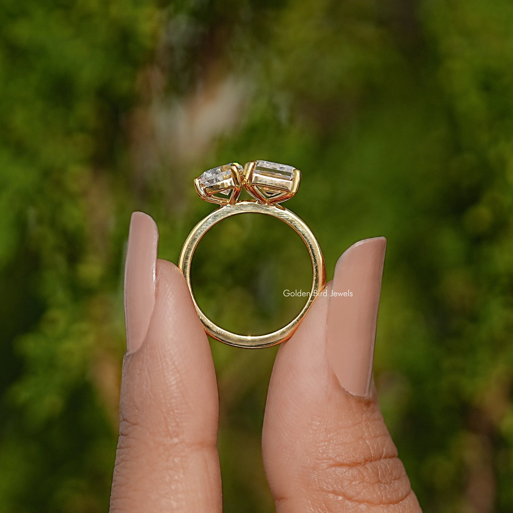 Pear And Emerald Cut Moissanite Two Stone Ring