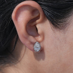 Front View of Pear Cut Diamond Stud Earrings In White Gold