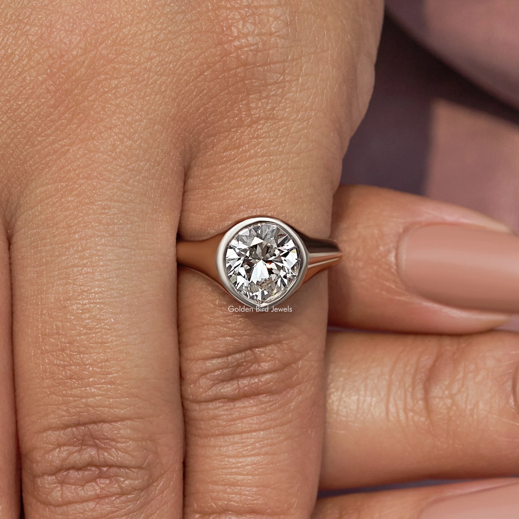 Pear Cut Lab Grown Bezel Set Engagement Ring