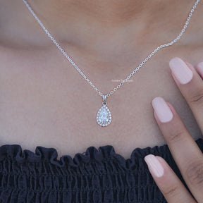 Pear Cut Lab Grown Diamond Halo Pendant