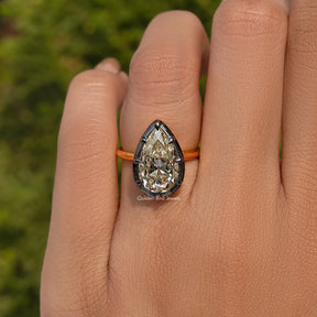 Old Mine Pear Cut Moissanite Bezel Set Engagement Ring