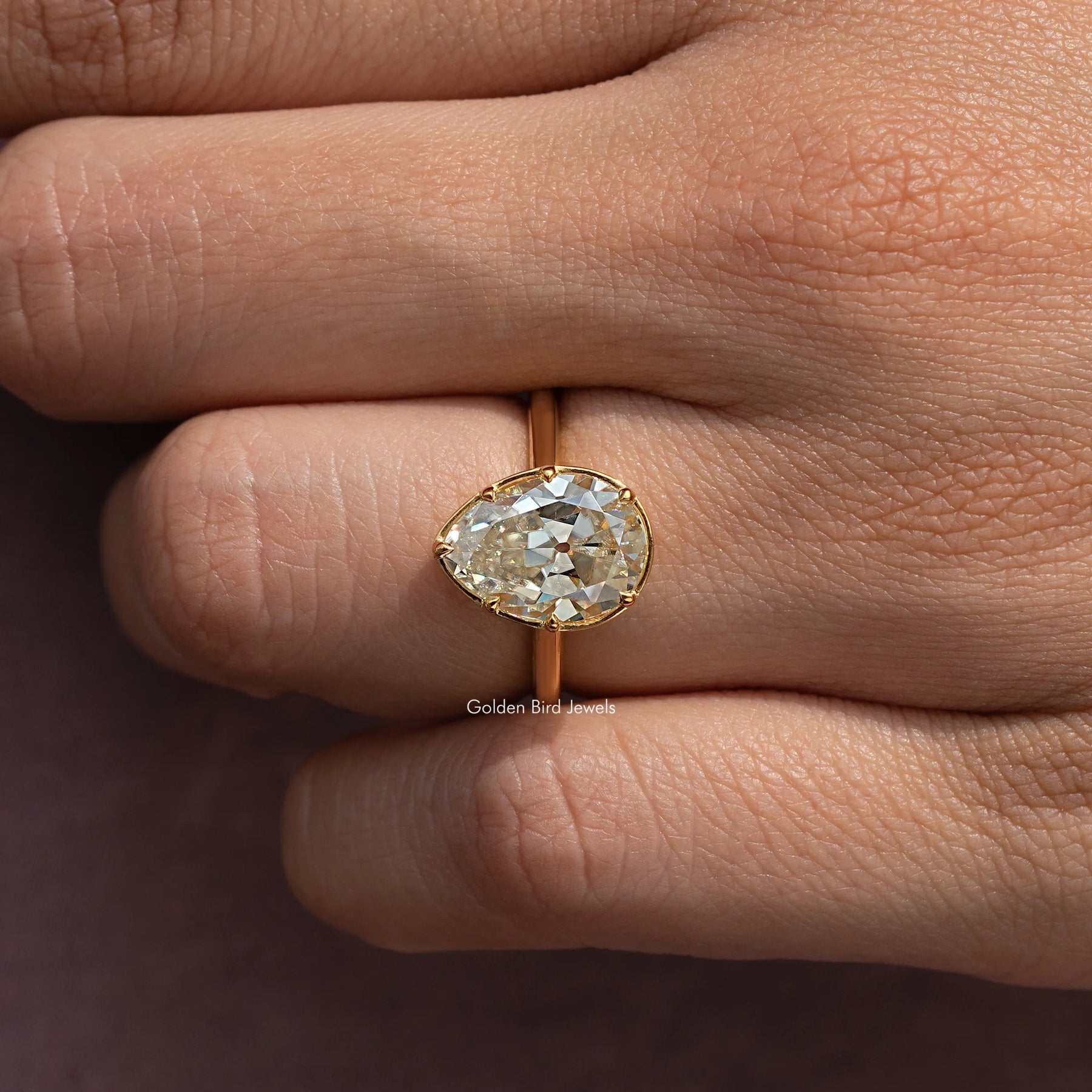 Pear Old Mine Cut Moissanite Engagement Ring