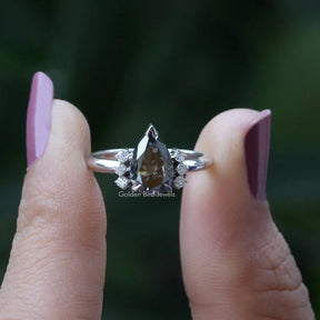 [This 1.20 carat Pear Moissanite Cluster Engagement Ring]-[Golden Bird Jewels]