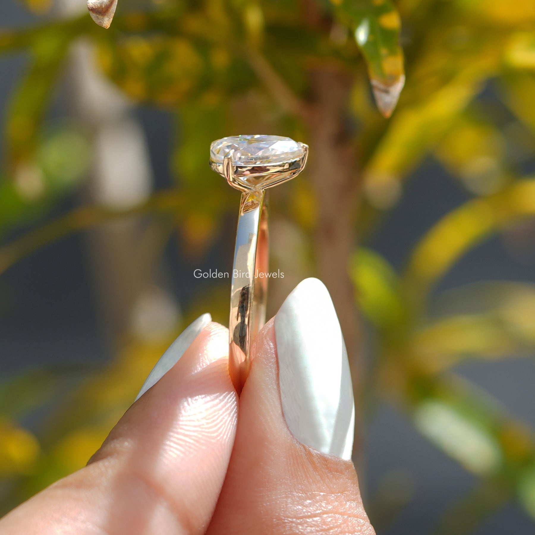 [In Finger Side View Of To et Moi Engagement Ring In Solid Gold]-[Golden Bird Jewels]