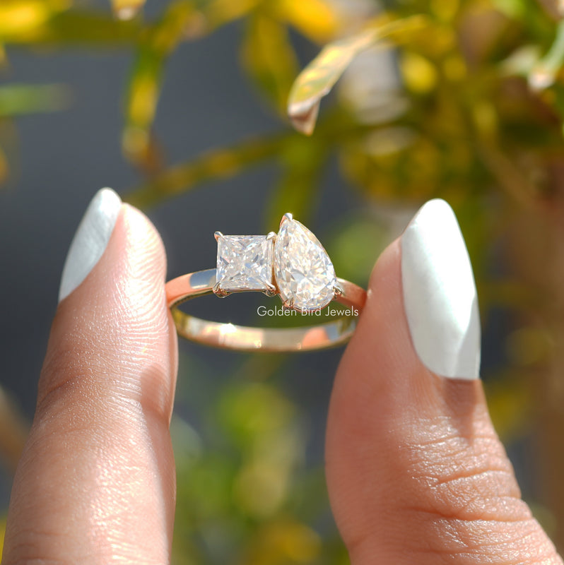 Pear and Princess Cut Moissanite Toi Et Moi Ring