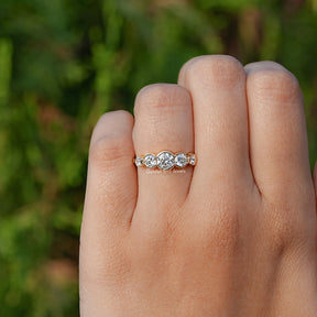 Detailed View of Round Cut Lab Diamond Five Stone Ring In Yellow Gold