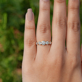 View of Pentagon And Round Diamond Five Stone Ring In Yellow Gold