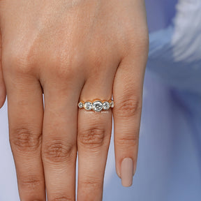 View of Pentagon And Round Lab Diamond Ring In Yellow Gold