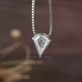 [Front view of pentagon cut solitaire pendant in white gold]-[Golden Bird Jewels]