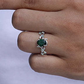 Oval Cut Gemstone Accent Stone Ring In White Gold