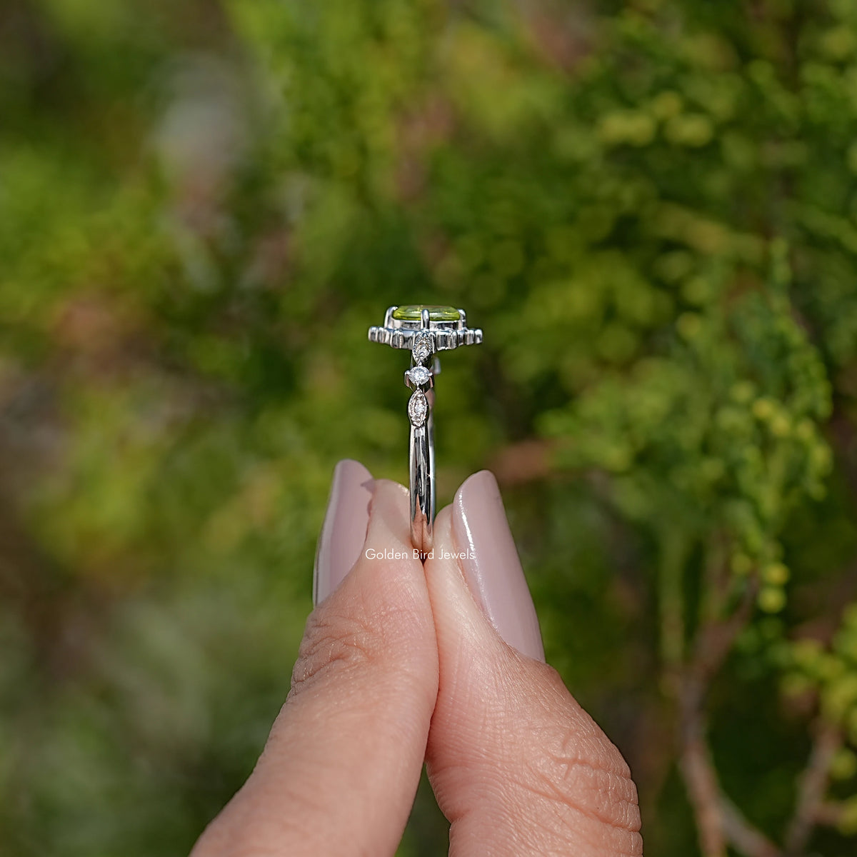 Peridot Green Oval Cut Gemstone Accent Ring
