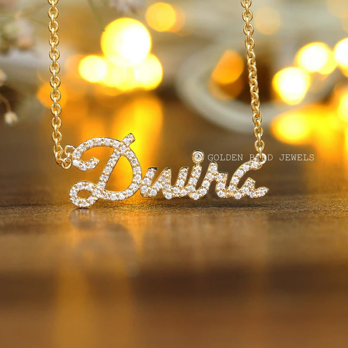 [Front view of personalized letter pendant made of 14k yellow gold]-[Golden Bird Jewels]