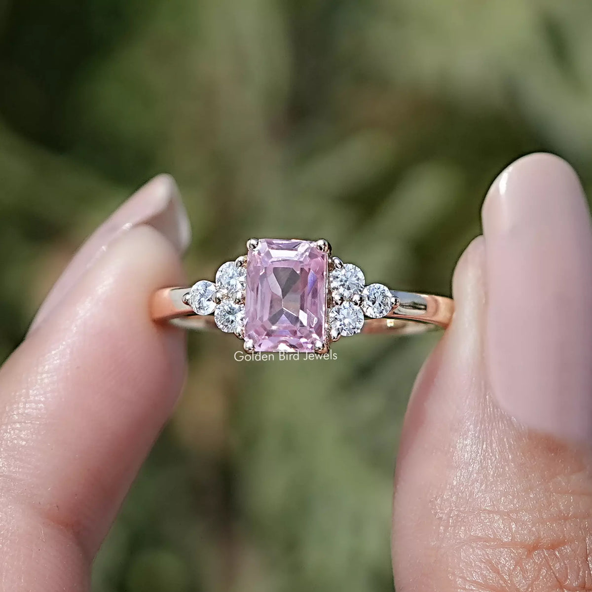 Pink Emerald Gemstone Accent Engagement Ring