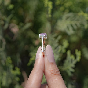 Side View of Pink Emerald Cut Moissanite Solitaire Ring