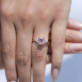 Close view of Emerald cut Moissanite Ring