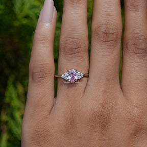 In Finger front view  of Pink Tourmaline Oval Cut Gemstone Ring In White Gold