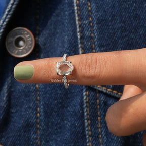 In finger front View of Portrait Cut Oval Moissanite Ring In White Gold 