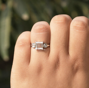 View of Moissanite Princess Cut White Gold Ring In finger