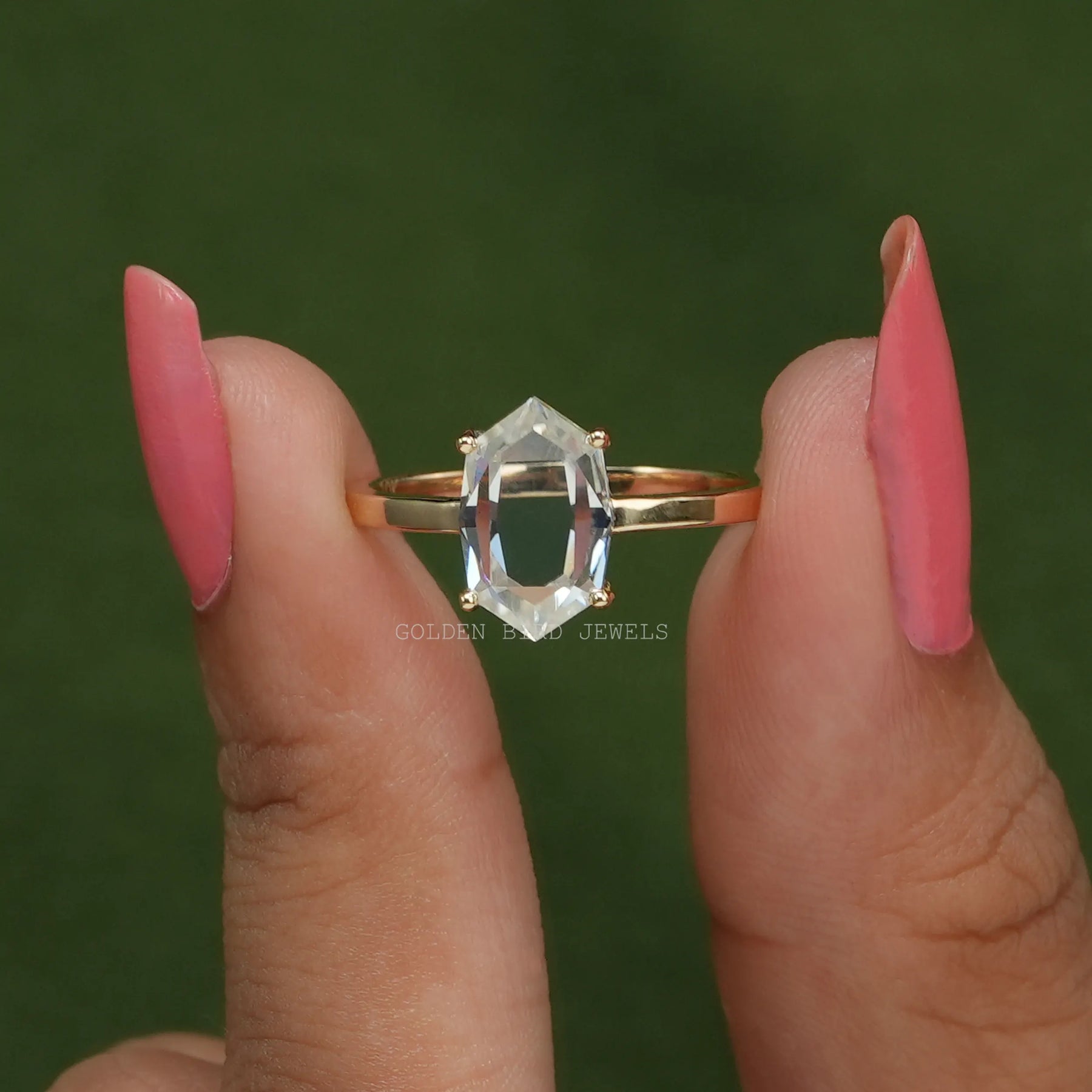 [Portrait Hexagon Cut Engagement Ring]-[Golden Bird Jewels]