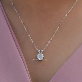 In neck front view of Portuguese cut moissanite pendant