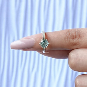 Front View of Round Cut Moissanite Prong Setting Ring In Yellow Gold