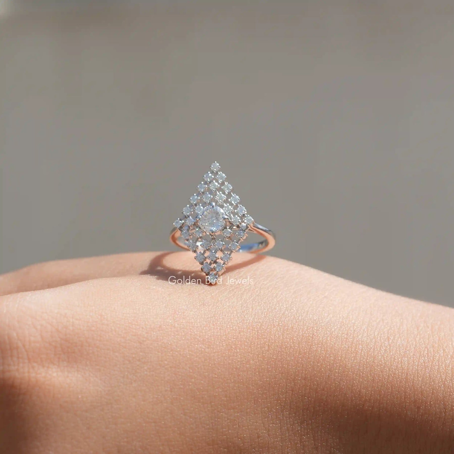 [Cluster Cocktail Geometric Moissanite Engagement Ring With VVS Clarity Moissanite]-[Golden Bird Jewels]
