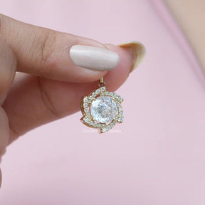 Portuguese Cut Moissanite Halo Marriage Pendant For Her