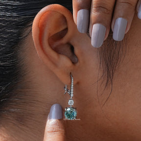 [White Gold Portuguese Cut Dangle Drop Earring]-[Golden Bird Jewels]