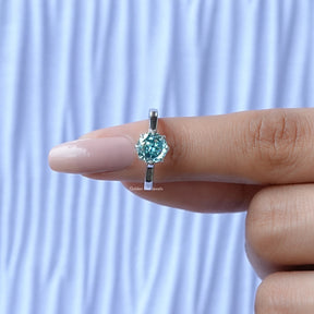 In finger front View of Moissanite Portuguese Cut Ring In White Gold