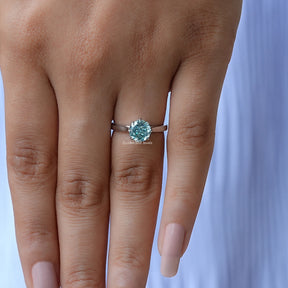 Close-Up View of Portuguese Round Cut Moissanite Ring In White Gold