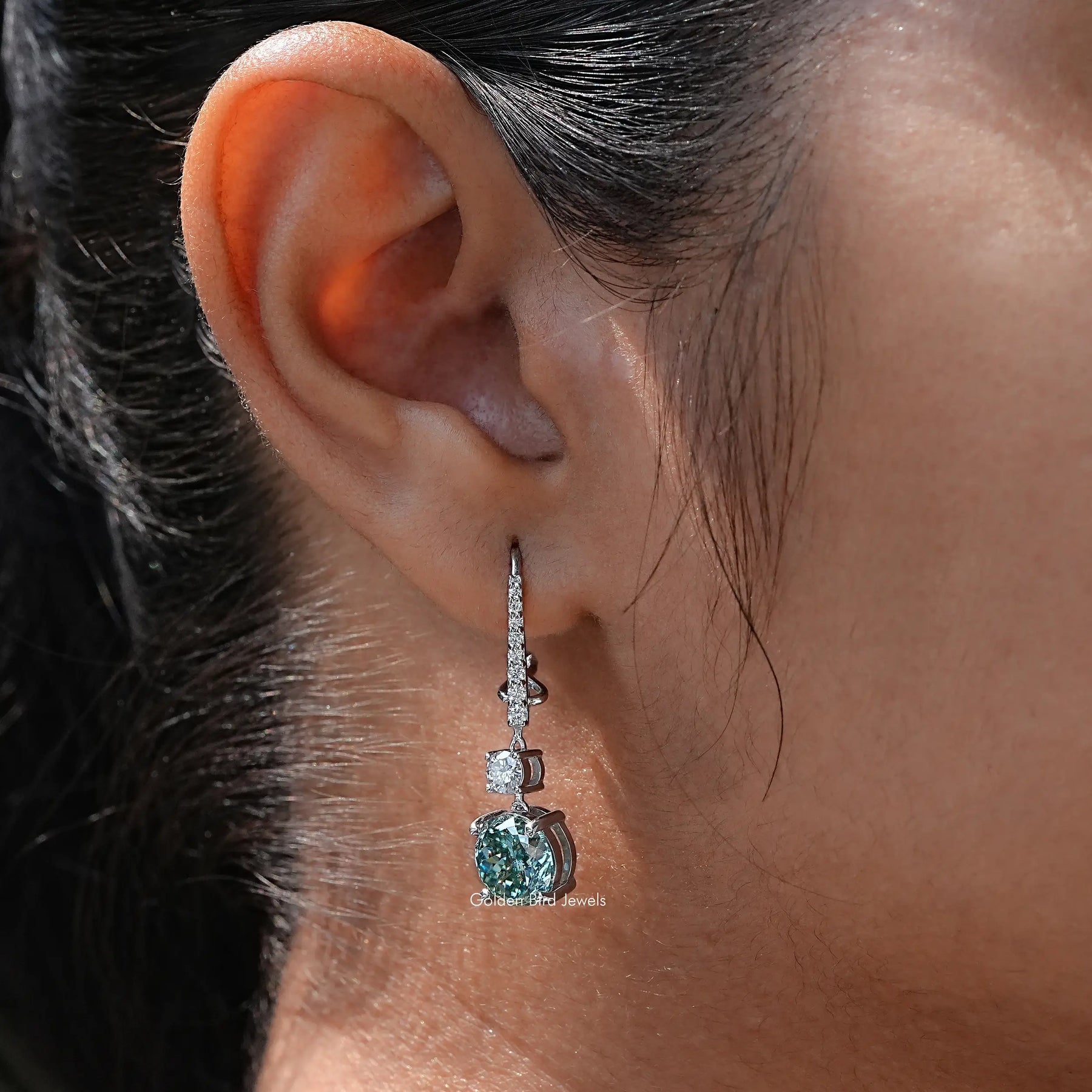 [Round Cut Moissanite Dangle Earrings]-[Golden Bird Jewels]