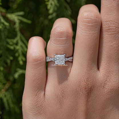 Princess Cut Moissanite Twisted Accent Engagement Ring
