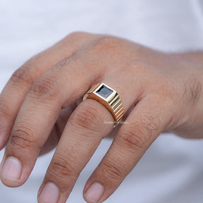 Princess Cut Black Gemstone Solitaire Men's Ring