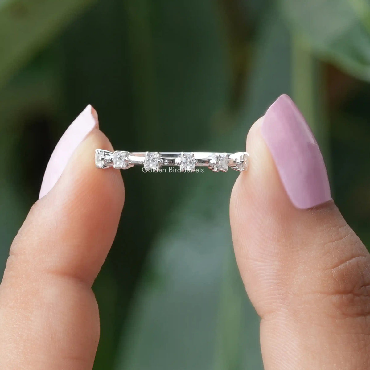 [Front view of princess cut half eternity wedding band]-[Golden Bird Jewels]