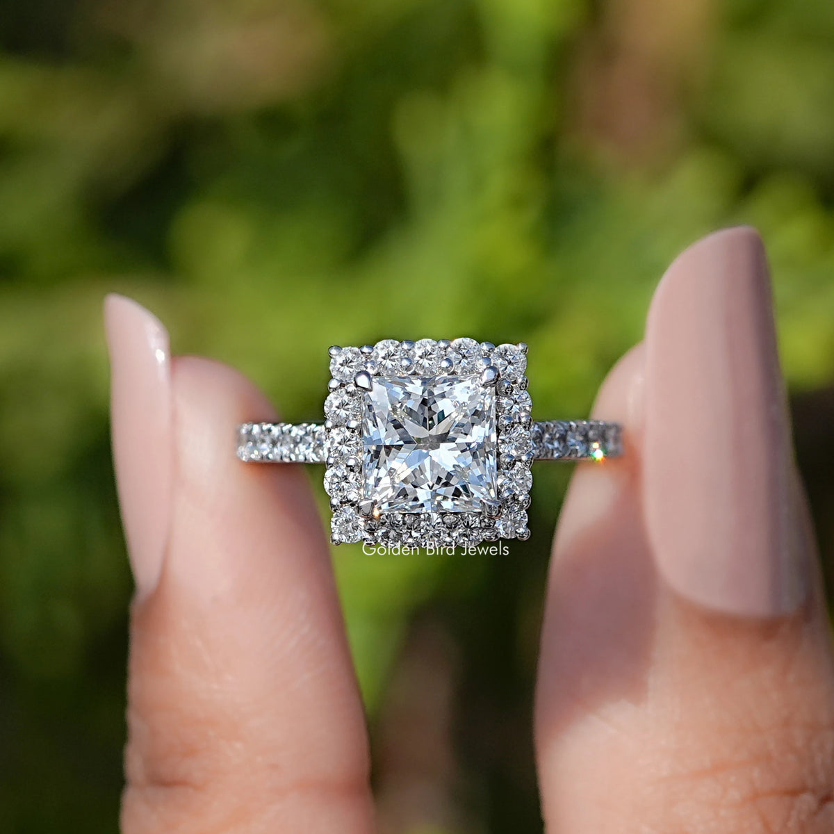 Princess Cut Lab Diamond Halo Accent Ring