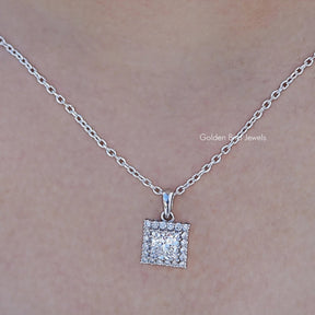 Princess Cut Lab Diamond Halo Pendant