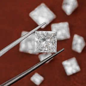 Twijer holding On the Princess Cut Lab Grown Loose Diamond