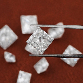 Twijer holding On the Princess Cut Loose Lab Grown Diamond