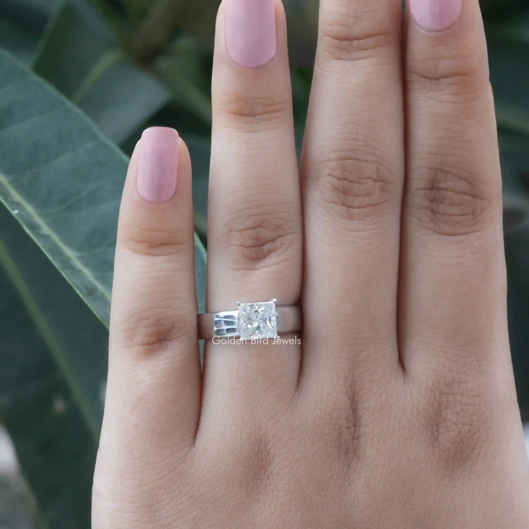 [Moissanite Princess Cut Solitaire Ring In White Gold]-[Golden Bird Jewels]