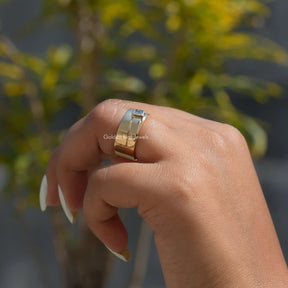 [Princess Cut Moissanite Solitaire Band Set In Bezel Setting]-[Golden Bird Jewels]