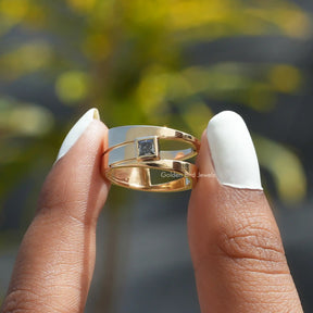 [Princess Cut Moissanite Solitaire Band Made Of 14k Yellow Gold]-[Golden Bird Jewels]